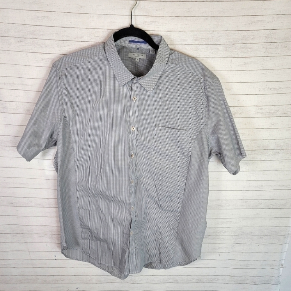 TED BAKER LONDON PLAID SHORT SLEEVE BUTTON UP, SZ 6 (2XL)